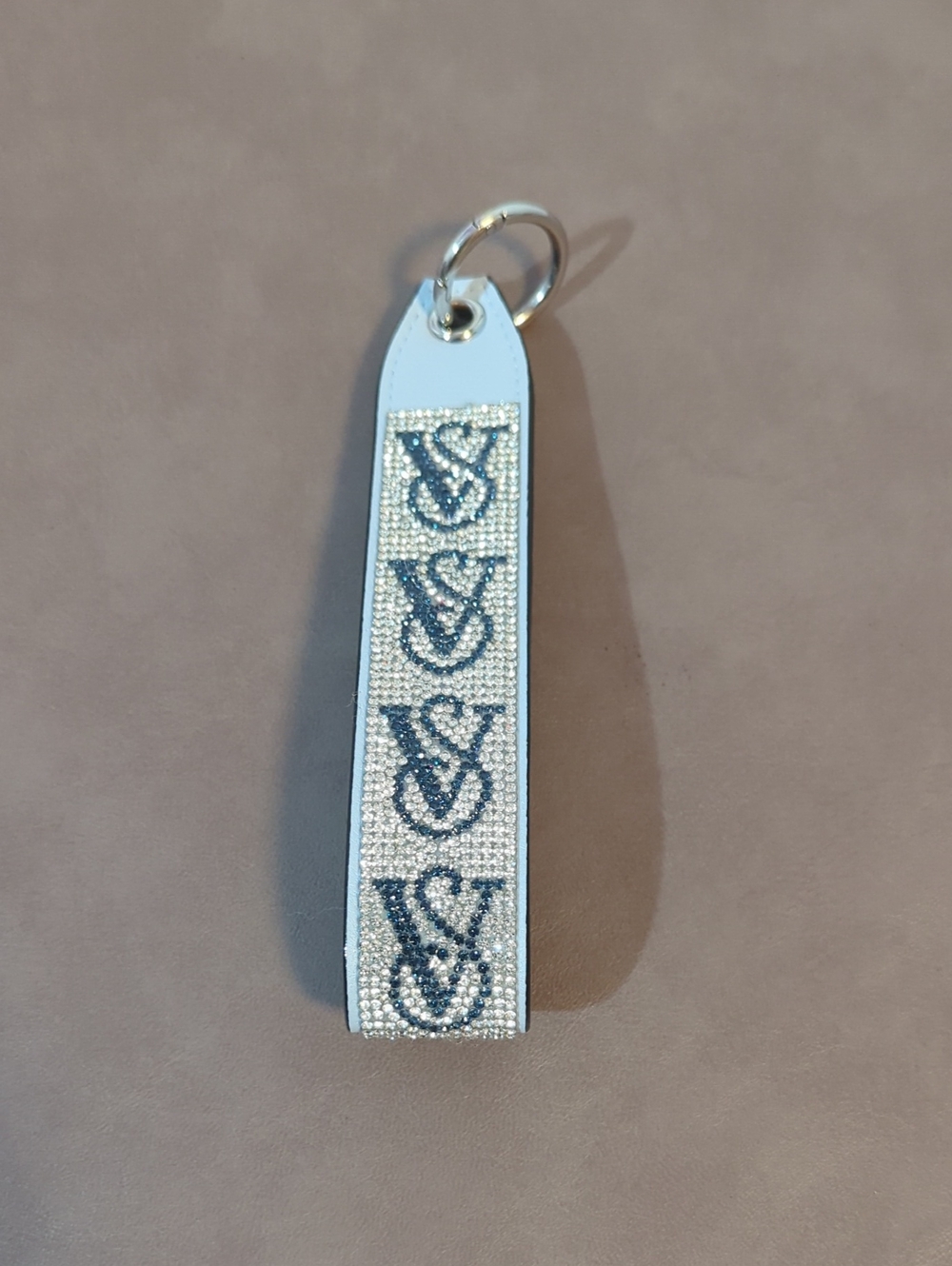 Victoria's Secret Wristlet Strap Keychain Silver And Blue Rhinestone VS Logo - Picture 3 of 6